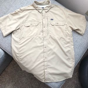 Mens Patagonia fly fishing short sleeve polo.